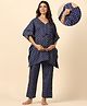 Ikk Kudi by Seerat Cotton Woven Three Fourth Batwing Sleeves Floral Motif Printed Kaftan Top With Zipper Nursing Access & Pant Set -  Blue