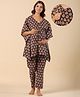 Ikk Kudi by Seerat Cotton Woven Three Fourth Batwing Sleeves Floral Motif Printed Kaftan Top With Zipper Nursing Access & Pant Set - Black