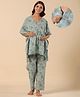 Ikk Kudi by Seerat Cotton Woven Three Fourth Batwing Sleeves Floral Printed Kaftan Top With Zipper Nursing Access & Pant Set - Light Green