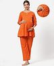 Ikk Kudi by Seerat Cotton Woven Three Fourth Sleeves Bandhani Printed Peplum Top With Zipper Nursing Access & Pant Set - Orange