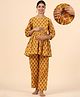 Ikk Kudi by Seerat Cotton Woven Three Fourth Sleeves Floral Printed Peplum Top With Zipper Nursing Access & Pant Set - Yellow