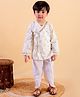 Junitos Boys Pure Cotton Full Sleeves  Floral Printed Kurta Dhoti Set - Beige
