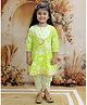 KID1 Three Fourth Sleeves Floral Printed Lace Detailed Kurti & Dhoti Set - Green