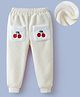 Kookie Kids Full Length Lounge Pant with Cherry Embroidery & Pockets Detailing - Off White