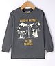 Lazy Bones Sinker Knit Full Sleeves T-Shirt with Mountain & Text Print - Grey