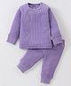 Mom's pet Cotton Full Sleeves Solid Ribbed Thermal Set - Purple