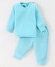 Mom's pet Cotton Full Sleeves Solid Ribbed Thermal Set  - Light Blue