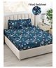 FABINALIV Blue Floral 300 TC Cotton Blend King Size Fitted Double Bedsheet with 2 Pillow Covers