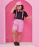 AJ Dezines Half Sleeves Solid Shirt With Checked Coordinating Shorts Suspenders Cap & Bow Set - Pink