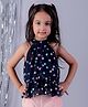 Lil' Drama Halter Neck Heart Foil Printed Top - Navy