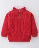 Ollypop Cotton Knit Full Sleeves Pullover Sweater with Cable Knit Design - Red
