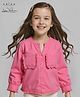 Arias Cotton Twill Woven Full Sleeves Mandarin Collar  Solid Color Top with Ruffle Pockets & Hem - Pink