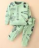 Fido Looper Knit Full Sleeves T-Shirt & Lounge Pants Set With Space Shuttles Print - Light Green