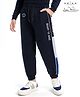 Arias Cotton Looper Full Length  Jogger Fit Lounge Pant with Colour Block & Text Print - Navy