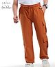 Arias Cotton Looper Knit Full Length Lounge Pants With Text Print & Cargo Pockets - Dark Orange