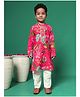 READIPRINT Full Sleeves Floral Embroidered & Printed Kurta With Pyjama - Red