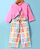 Twetoons Woven Printed Jumpsuit & Full Sleeves Shrug With Frill Detailing - Pink