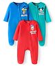 Babyhug Disney Interlock Knit Full Sleeves Footed Sleep Suits with Mickey Mouse Print Pack of 3 - Red Blue & Green