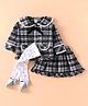 ToffyHouse Cotton Woven Full Sleeves Checkered Top & Skirt Set With Bow Applique & Stockings - Charcoal Grey