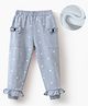 Kookie Kids Cotton Knit Full Length Lounge Pants With Polka Dots Print & Bow Applique - Light Grey