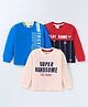 Mini Donuts Sinker Knit Full Sleeves T-Shirts With Text Print Pack Of 3 - Off White Blue & Red