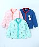 Mini Donuts Interlock Knit Full Sleeves Front Open Vests with Giraffe Print Pack of 3 - Sea Green Blue & Peach
