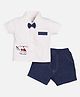 BABY GO Half Sleeves Helicopter Patch Detailed Shirt  & Solid Shorts Set  - Navy Blue