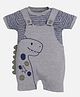 BABY GO Playful Dinosaur Printed Dungaree With Half Sleeves Striped Tee - Beige