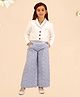 Cutecumber Full Sleeves Solid Jacket With Stiped  Trouser Set - White