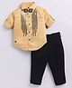 LITTLE COLLARS Full Sleeves Striped Shirt With Pant Set - Gold
