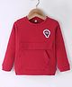 Olio Kids Cotton Knit Full Sleeves Winter Wear T-Shirt with Kangaroo Pocket & Hot Air Balloon Patch - Maroon