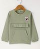 Olio Kids Cotton Knit Full Sleeves Winter Wear T-Shirt with Kangaroo Pocket & Hot Air Balloon Patch - Olive Green
