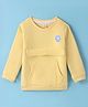 Olio Kids Cotton Knit Full Sleeves Winter T-Shirt with Kangaroo Pockets & Owl Patch - Lemon Yellow