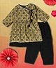 Bella Moda Three Fourth Sleeves Motif Printed Kurta With Salwar - Black