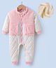 Kookie Kids Full Sleeves Front Open Winter Wear Fur Romper with Text Embroidery - Pink