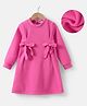 Kookie Kids Full Sleeves Solid Colour Party Frock With Bow Applique - Fuchsia