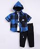 LITTLE COLLARS Full Sleeves Checked Shirt With Tee & Pant Set -  Blue