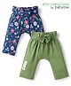 Babyoye Eco Conscious Cotton Knit Full Length Diaper Leggings With Text & Floral Print Pack Of 2 - Navy & Olive Green