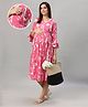 Mamma's Maternity Three Fourth Sleeves Floral Printed Maternity Dress With Concealed Zipper Nursing Access - Pink