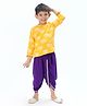 Lil' Drama Rayon Full Sleeves Elephant Printed  Kurta With Dhoti - Yellow & Purple