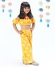 Lil' Drama Cold Shoulder Elephant Printed Top With Pant Set - Yellow