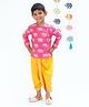 Lil' Drama Rayon Full Sleeves Elephant Printed Kurta With Dhoti - Pink & Yellow