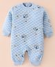 Little Kangaroos Knitted Full Sleeves Romper With Bear Print- Sky Blue