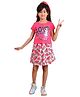 Clothe Funn Knitted Watermelon Printed Dress With Half Sleeves Tee - Fuschia Pink