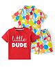 Babyhug Single Jersey Knit Half Sleeves Shirt & Shorts Set with T-Shirt Geometric Print - Red