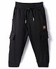 Smarty Boys Looper Knit Full Length Text Patch Detailing Lounge Pant With Cargo Pockets - Black