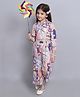 Taffykids Cotton Blend Three Fourth Sleeves Floral Printed Crop Blazer With Coordinating Pant Set - Multi Colour