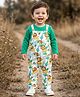 Babyhug Single Jersey Knit Full Length Dungaree with Full Sleeves T-Shirt Text & Animal Print - Sea Green