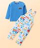 Babyhug Single Jersey Knit Dungaree and Full Sleeves Solid Color T-Shirt Set Garden Theme Print - Blue & White