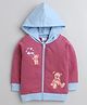 BUMZEE Cotton Fleece Full Sleeves Teddy Printed Hooded Sweat Jacket - Mauve & Sky Blue